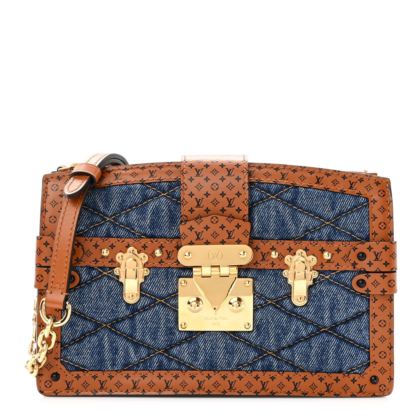 Denim Calfskin Malletage Trunk Clutch Light Blue