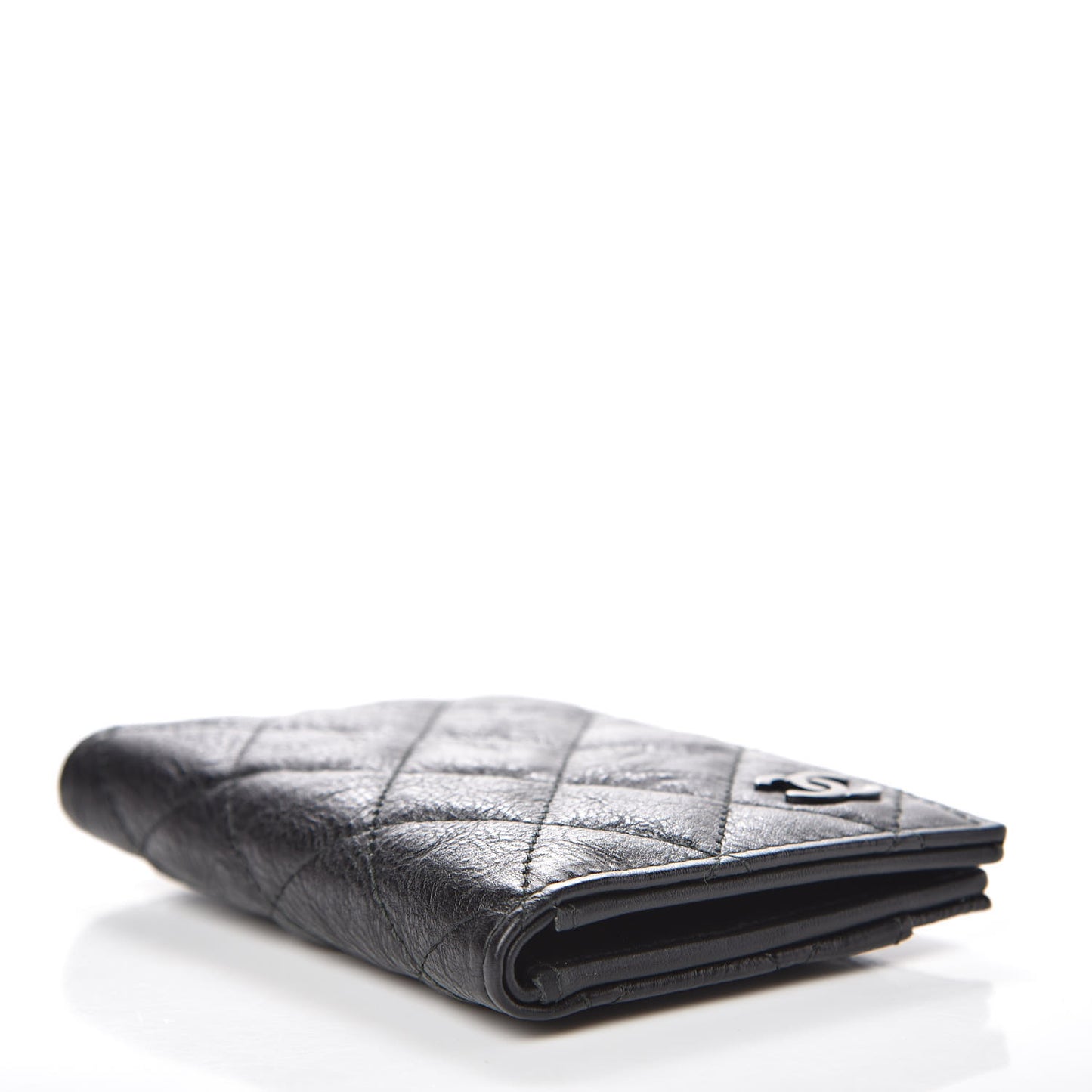 Crumpled Calfskin Quilted Card Holder Wallet So Black