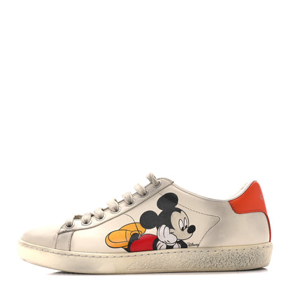 Gucci X DISNEY Miro Soft Calfskin Mickey Mouse Print Womens Ace Sneakers 35.5 Ivory Deep Orange 1 of 9