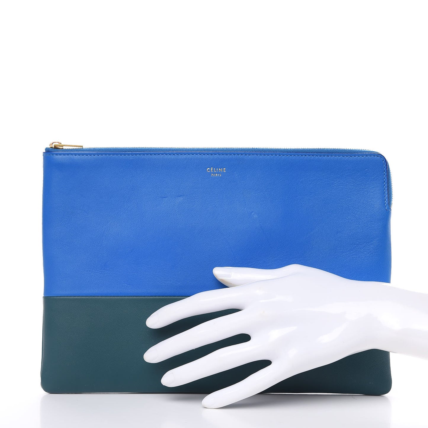 Lambskin Bi-Color Solo Clutch Pouch Bright Blue Peacock