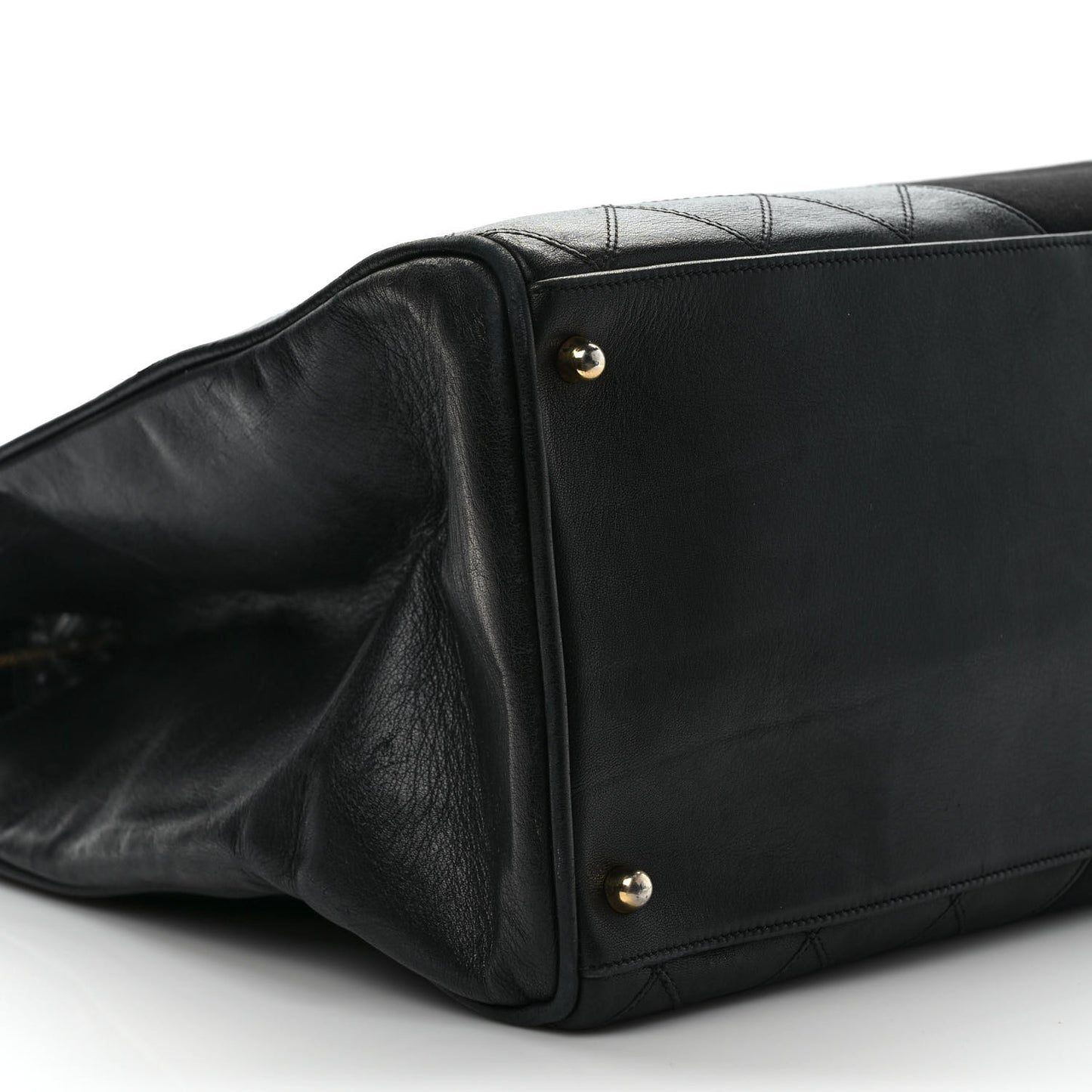 Canvas Lambskin Quilted Shopper Tote Black