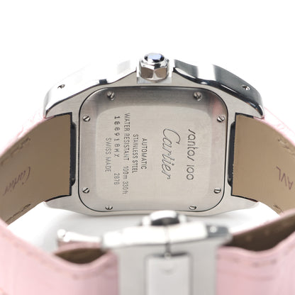 Cartier Stainless Steel Alligator 33mm Santos 100 Automatic Watch Pink 4 of 5
