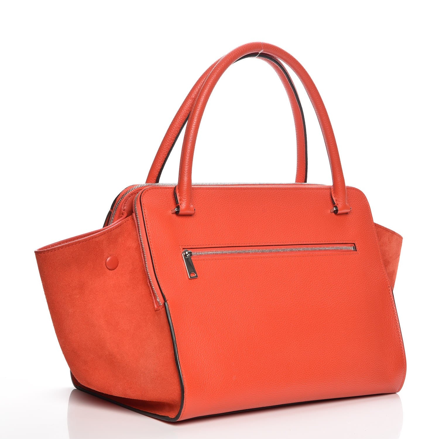 Celine Drummed Calfskin Suede Double Zip Trapeze Vermillion 3 of 9