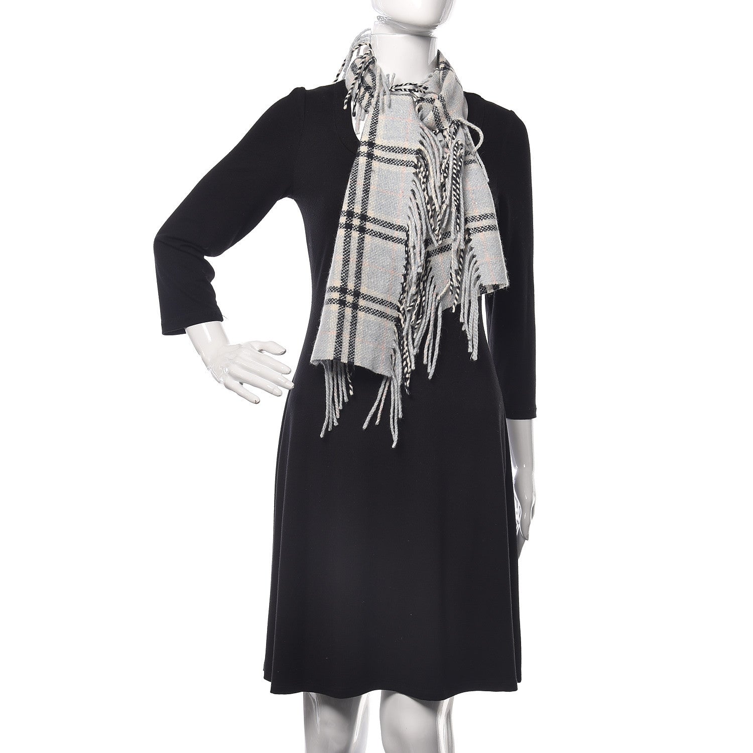 Burberry Merino Angora Cashmere Check Happy Fringe Scarf Light Blue 2 of 4