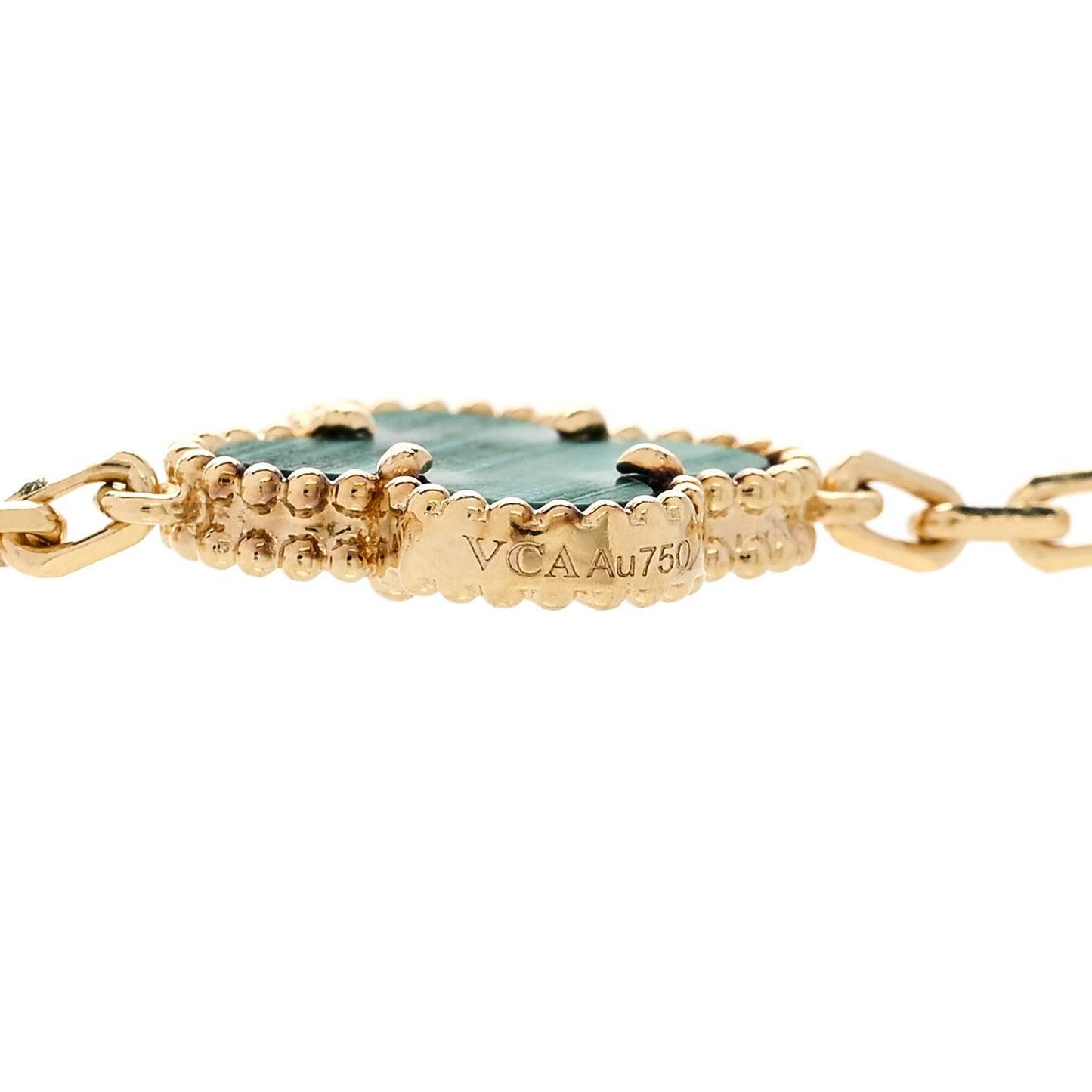 18K Yellow Gold Malachite 10 Motifs Vintage Alhambra Necklace