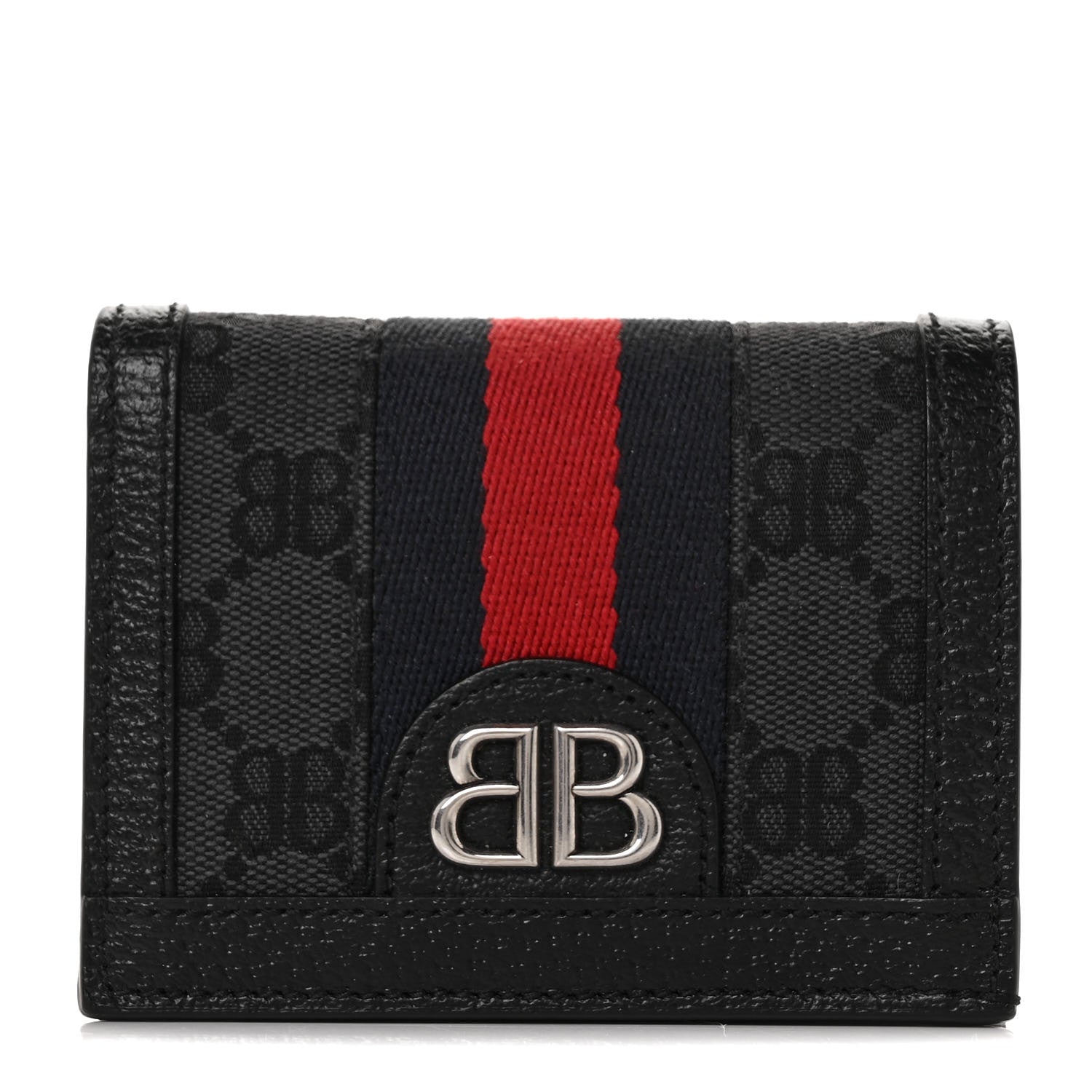 Gucci X BALENCIAGA BB Monogram Web Ophidia Card Case Wallet Black 1 of 9