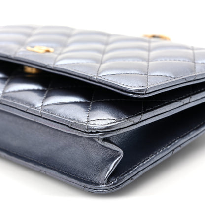 Chanel Metallic Calfskin Quilted Wallet On Chain WOC Navy Blue 11 of 12