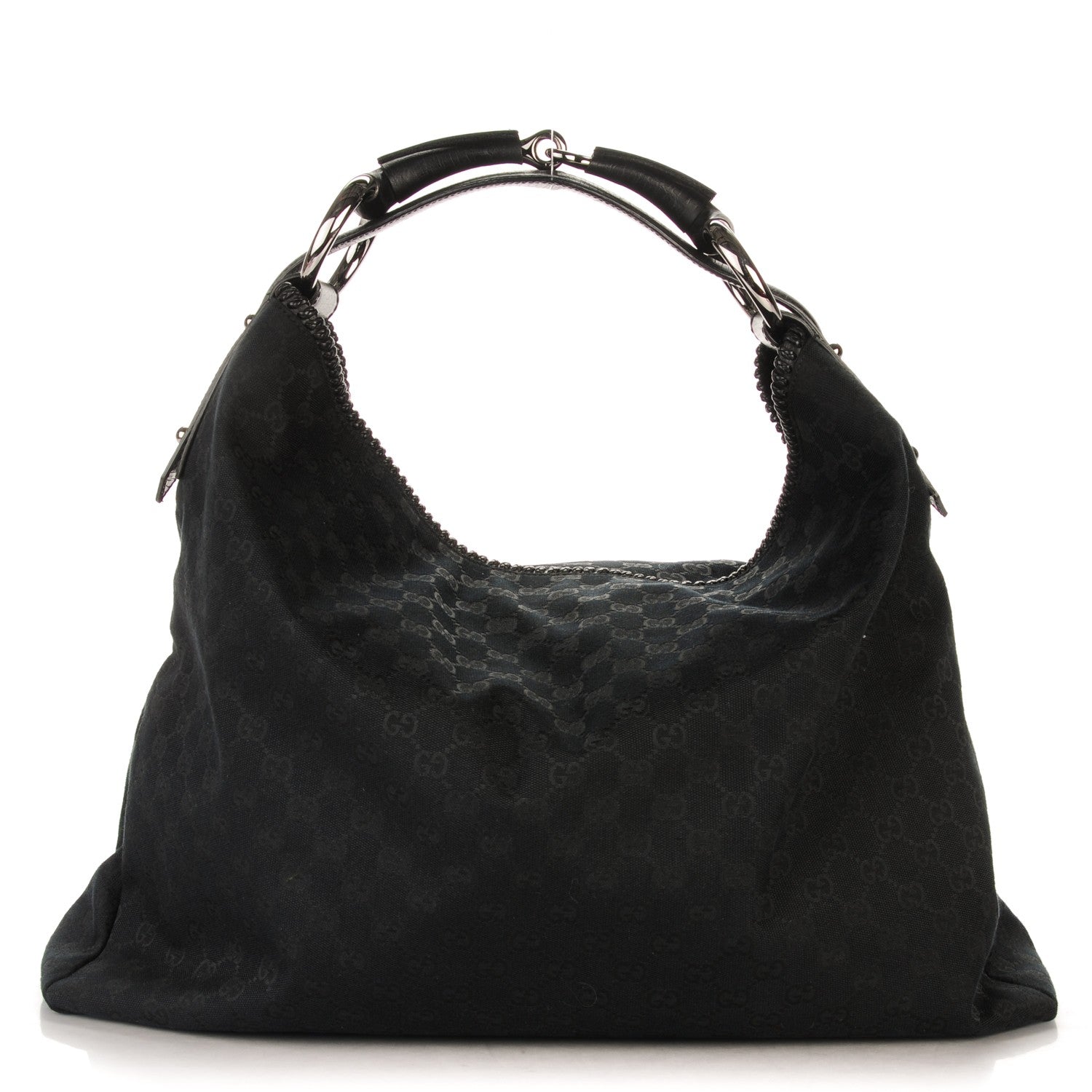 Gucci Monogram Large Horsebit Chain Hobo Black 1 of 7
