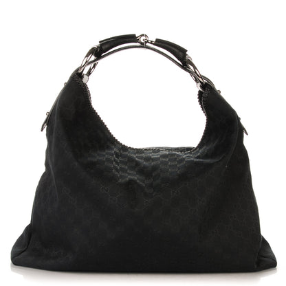 Gucci Monogram Large Horsebit Chain Hobo Black 1 of 7