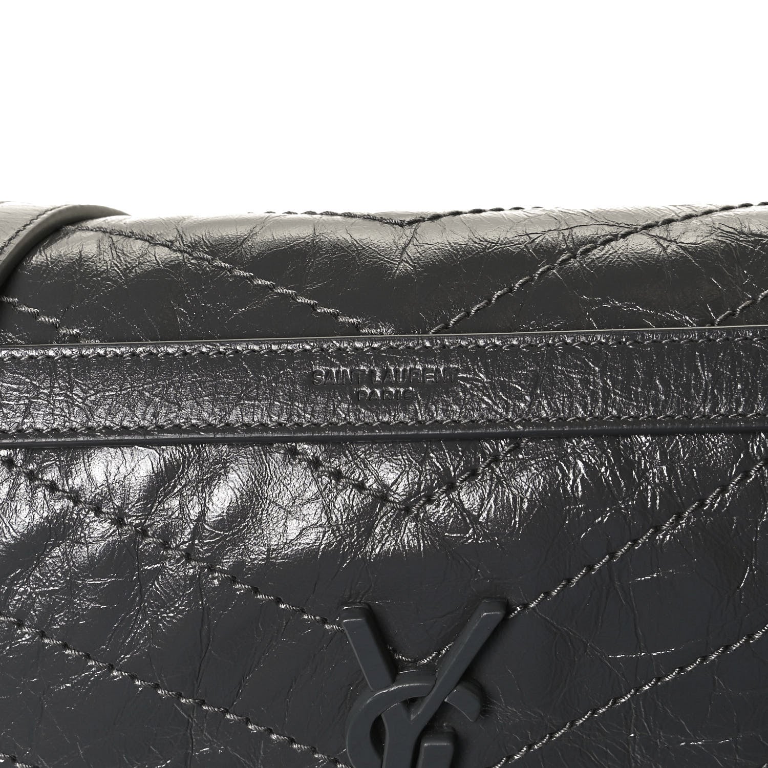 Saint Laurent Crinkled Calfskin Matelasse Monogram Medium Niki Chain Satchel Storm 9 of 12