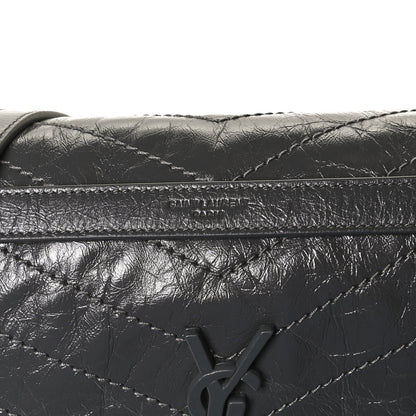 Saint Laurent Crinkled Calfskin Matelasse Monogram Medium Niki Chain Satchel Storm 9 of 12