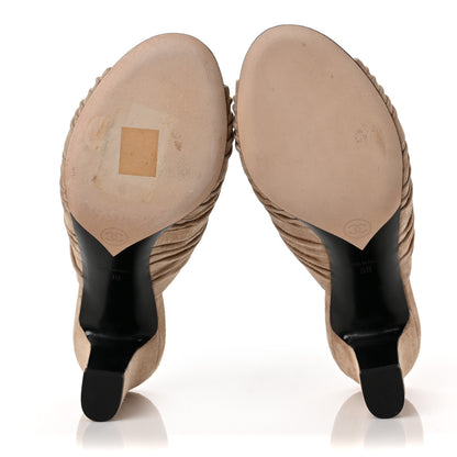 Chanel Suede Calfskin Bows CC Mules 38 Beige 6 of 11