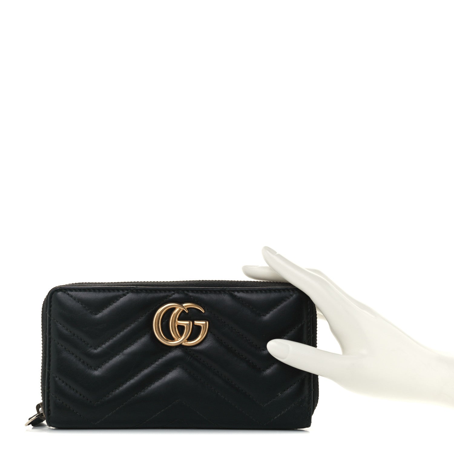 Gucci Calfskin Matelasse GG Marmont Zip Around Wallet Black 2 of 9