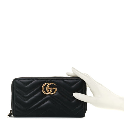Gucci Calfskin Matelasse GG Marmont Zip Around Wallet Black 2 of 9