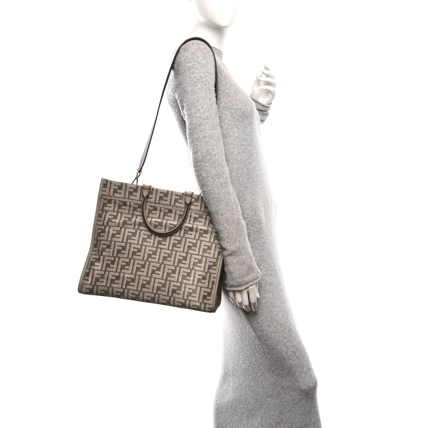 Chenille Vitello Cher FF Medium Fendi Sunshine Shopper Tote Tortora