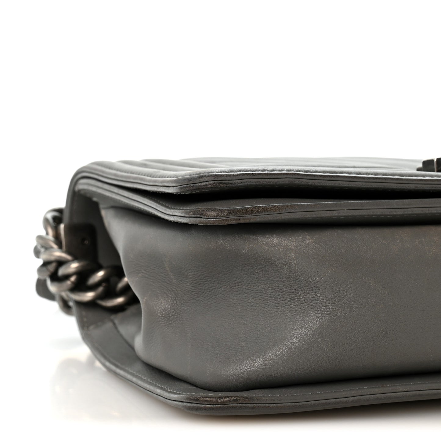 Lambskin Chevron Quilted Medium Boy Flap Grey