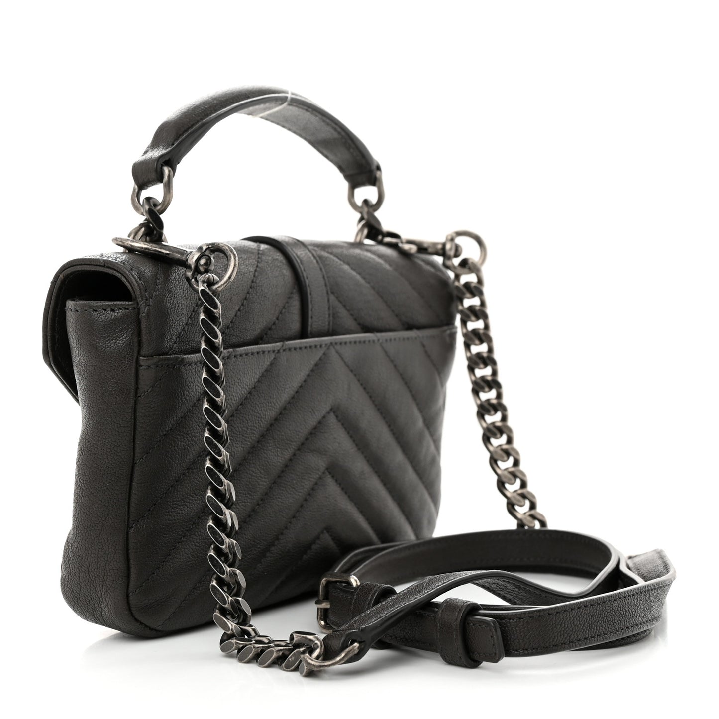 Sheepskin Matelasse Chevron Monogram College Chain Wallet Coal