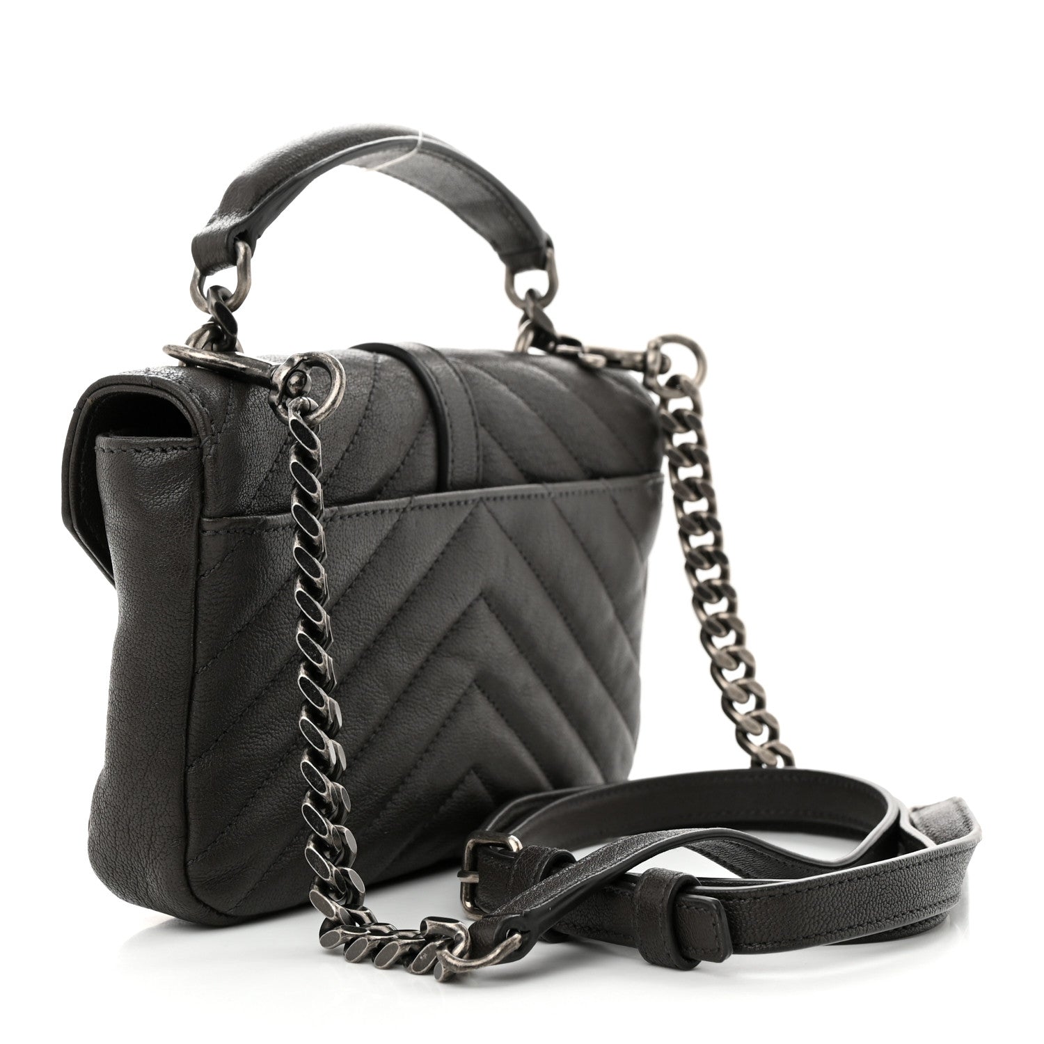 Saint Laurent Sheepskin Matelasse Chevron Monogram College Chain Wallet Coal 3 of 10
