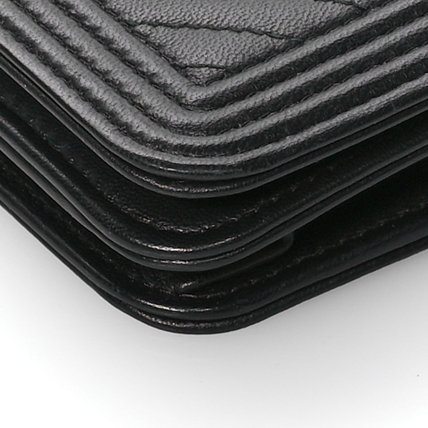 Chanel LAmbskin Chevron Boy Wallet On Chain WOC Black 11 of 12