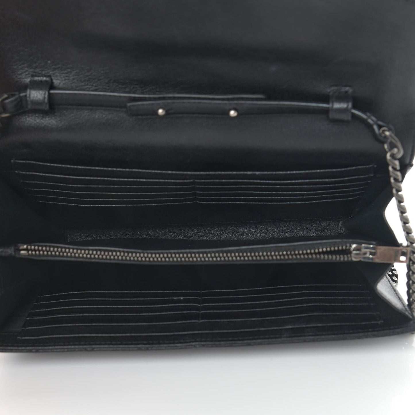 Sheepskin Tri-Quilt Monogram Envelope Chain Wallet Black
