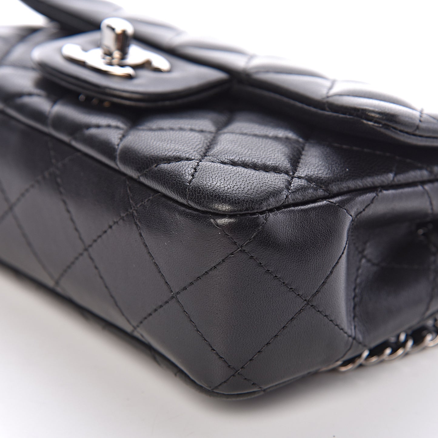 Lambskin Quilted Extra Mini Rectangular Flap Black