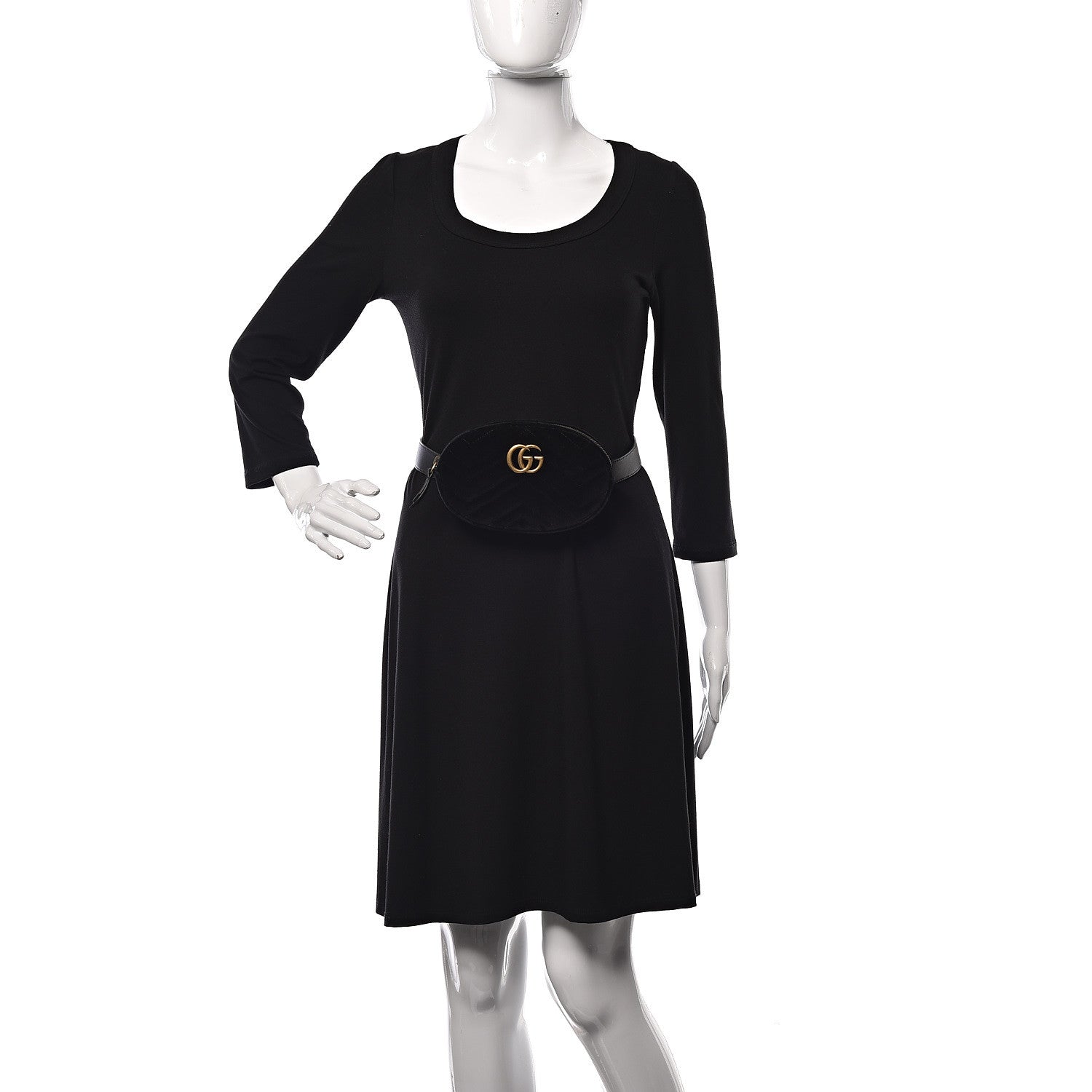 Gucci Velvet Matelasse GG Marmont Belt Bag 75 30 Black 2 of 8