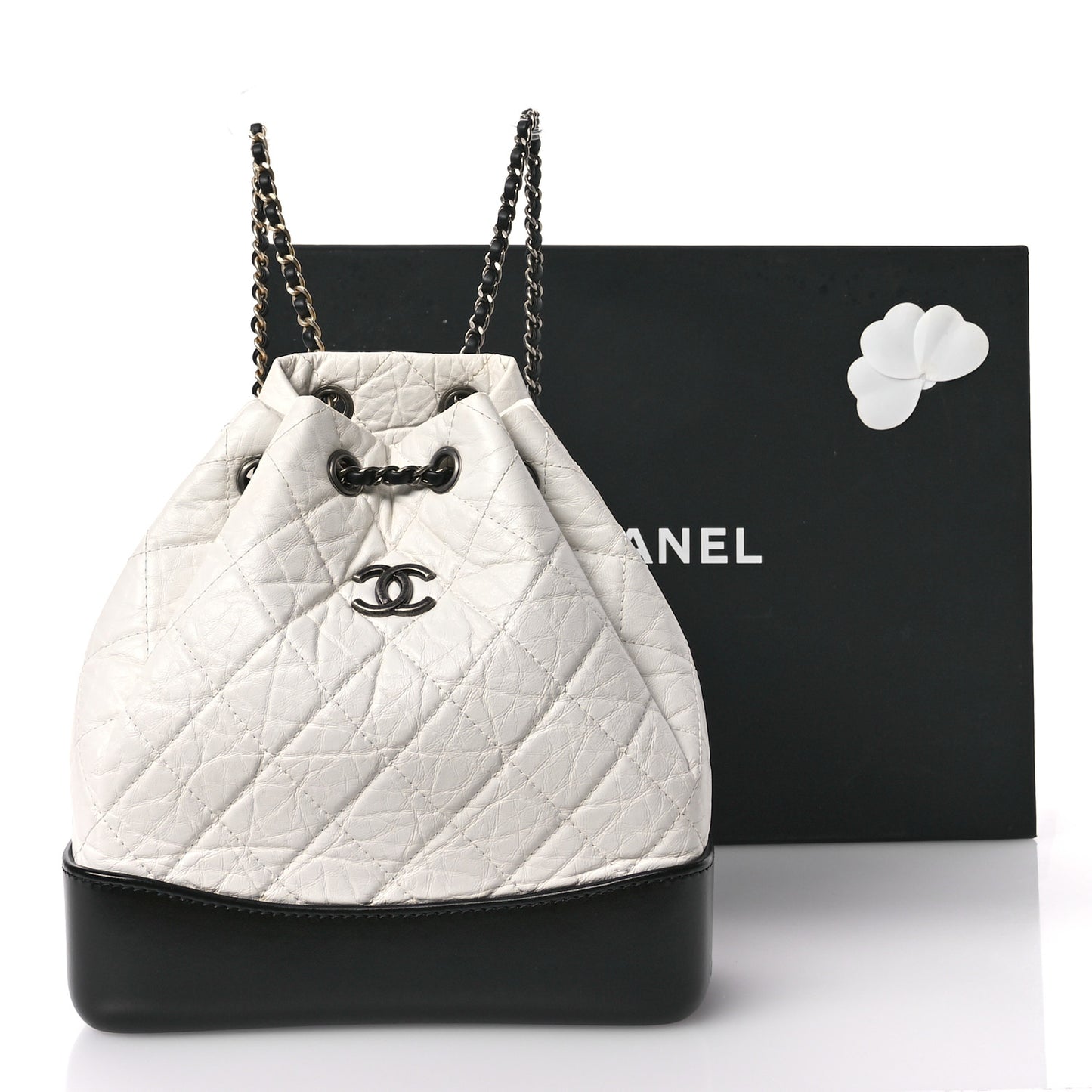 Aged Calfskin Quilted Small Gabrielle Backpack Black White