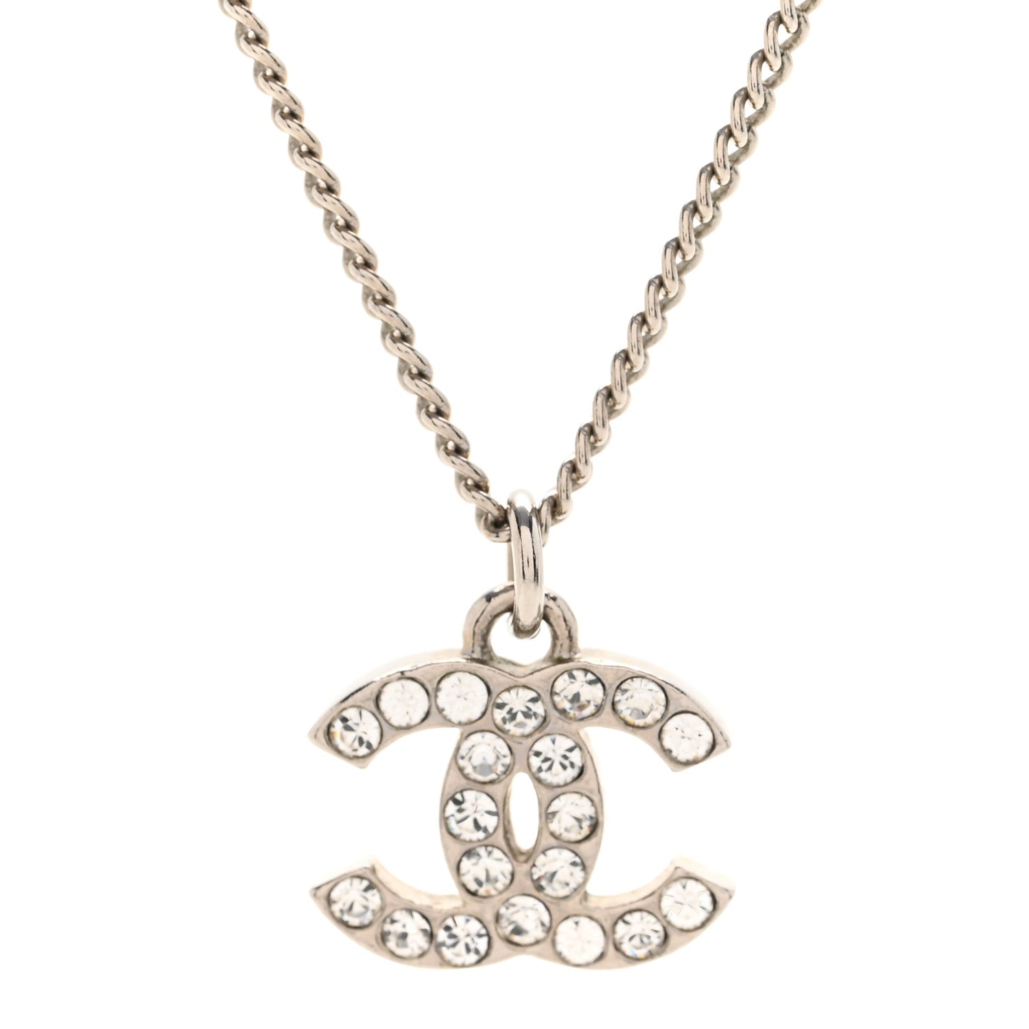 Chanel Crystal Timeless CC Necklace Silver 4 of 7