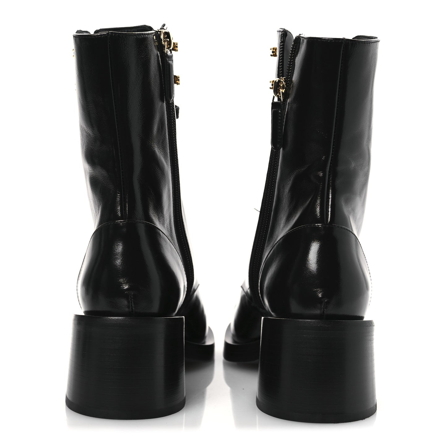 Shiny Calfskin Patent Cap Toe Lace Up Combat Boots 38 Black