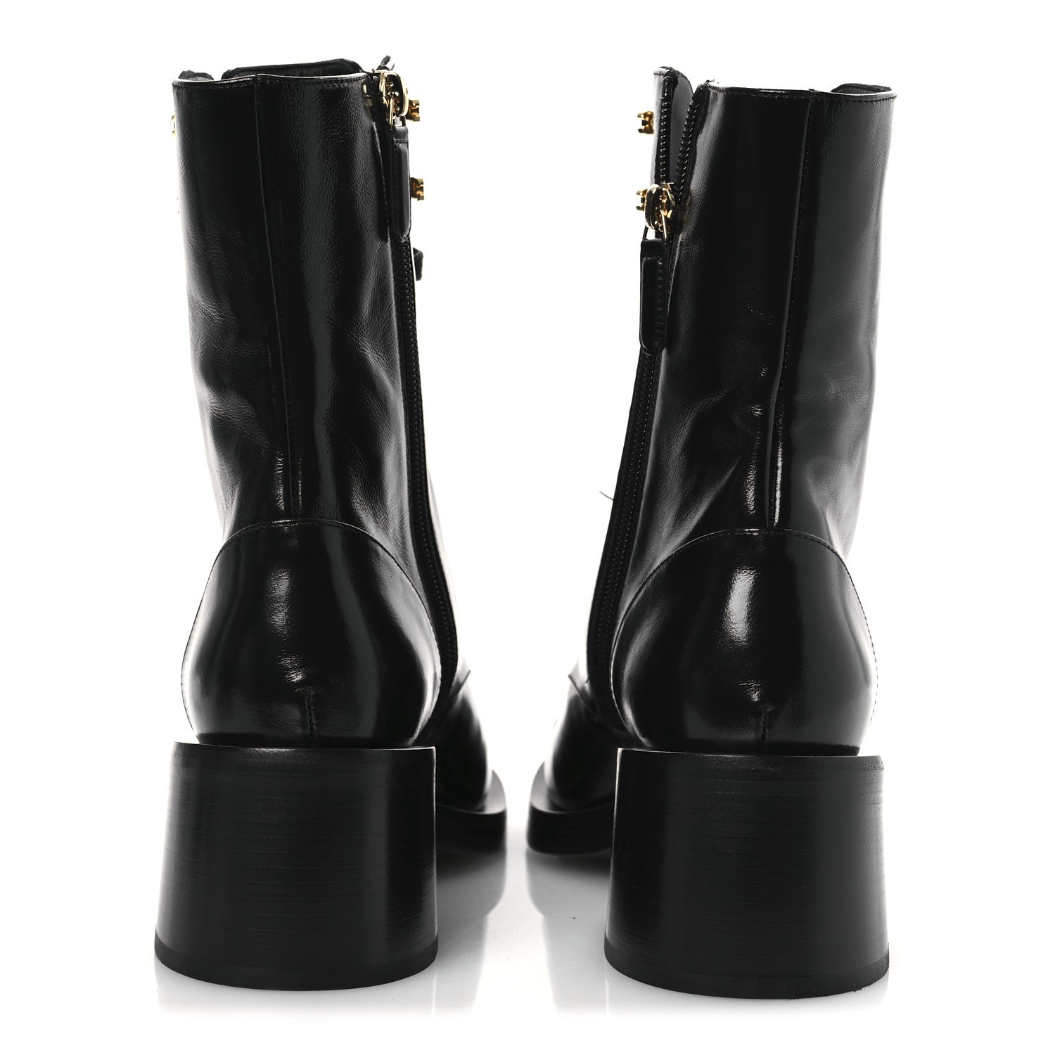 Chanel Shiny Calfskin Patent Cap Toe Lace Up Combat Boots 38 Black 6 of 12