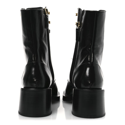 Chanel Shiny Calfskin Patent Cap Toe Lace Up Combat Boots 38 Black 6 of 12