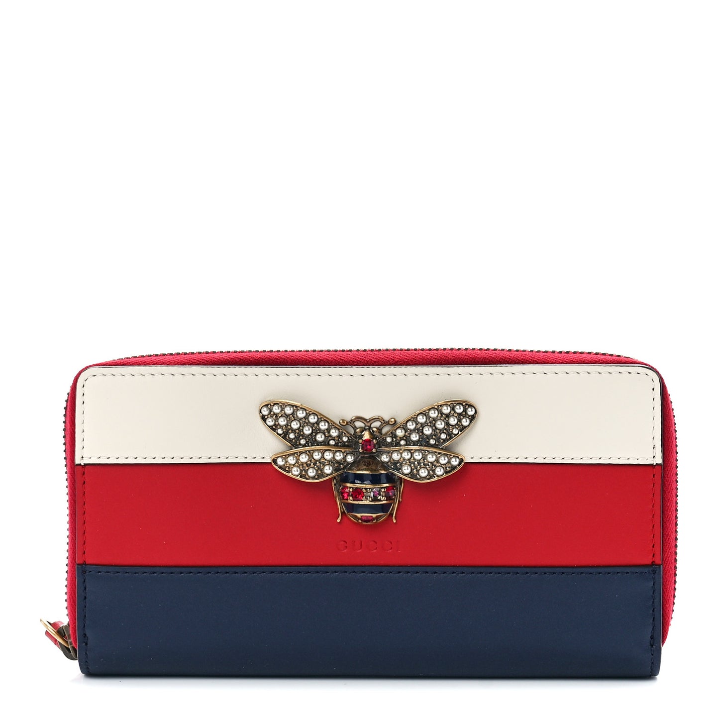 Calfskin Queen Margaret Zip Around Wallet Blue Agata Hibiscus Red Mystic White