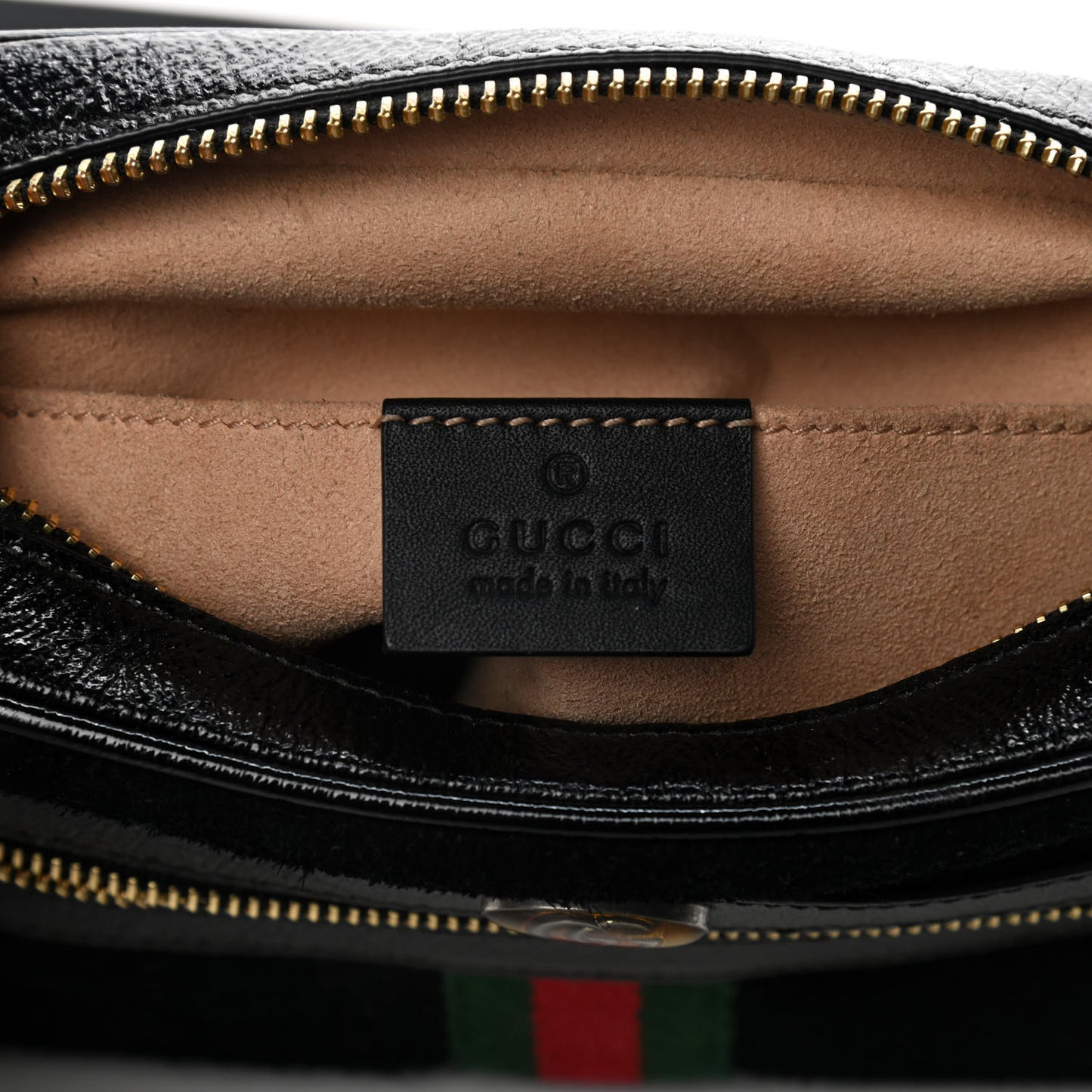 Suede Patent Web Mini Ophidia Shoulder Bag Black