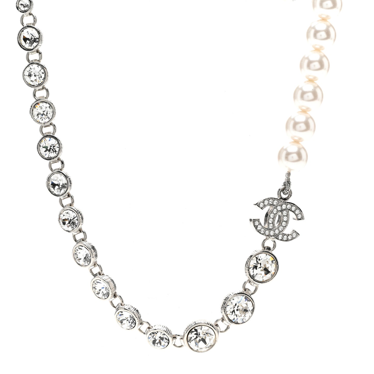 Pearl Crystal CC Choker Necklace Silver