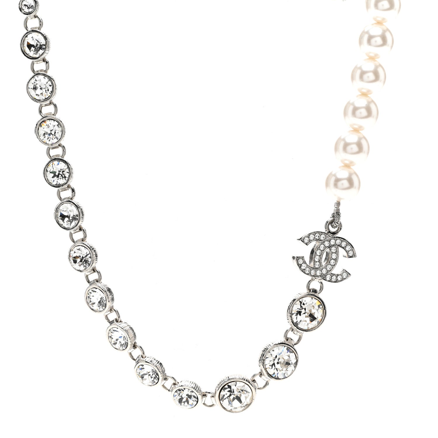 Chanel Pearl Crystal CC Choker Necklace Silver 1 of 5
