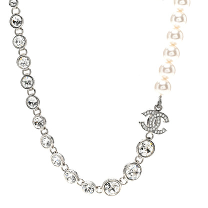 Chanel Pearl Crystal CC Choker Necklace Silver 1 of 5