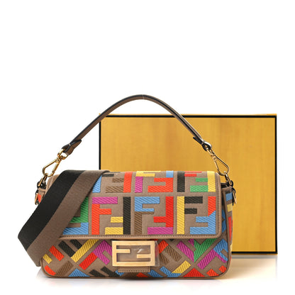 Fendi Canvas Vitello King FF Multicolor Embroidered Baguette Multicolor Cuoio 10 of 10