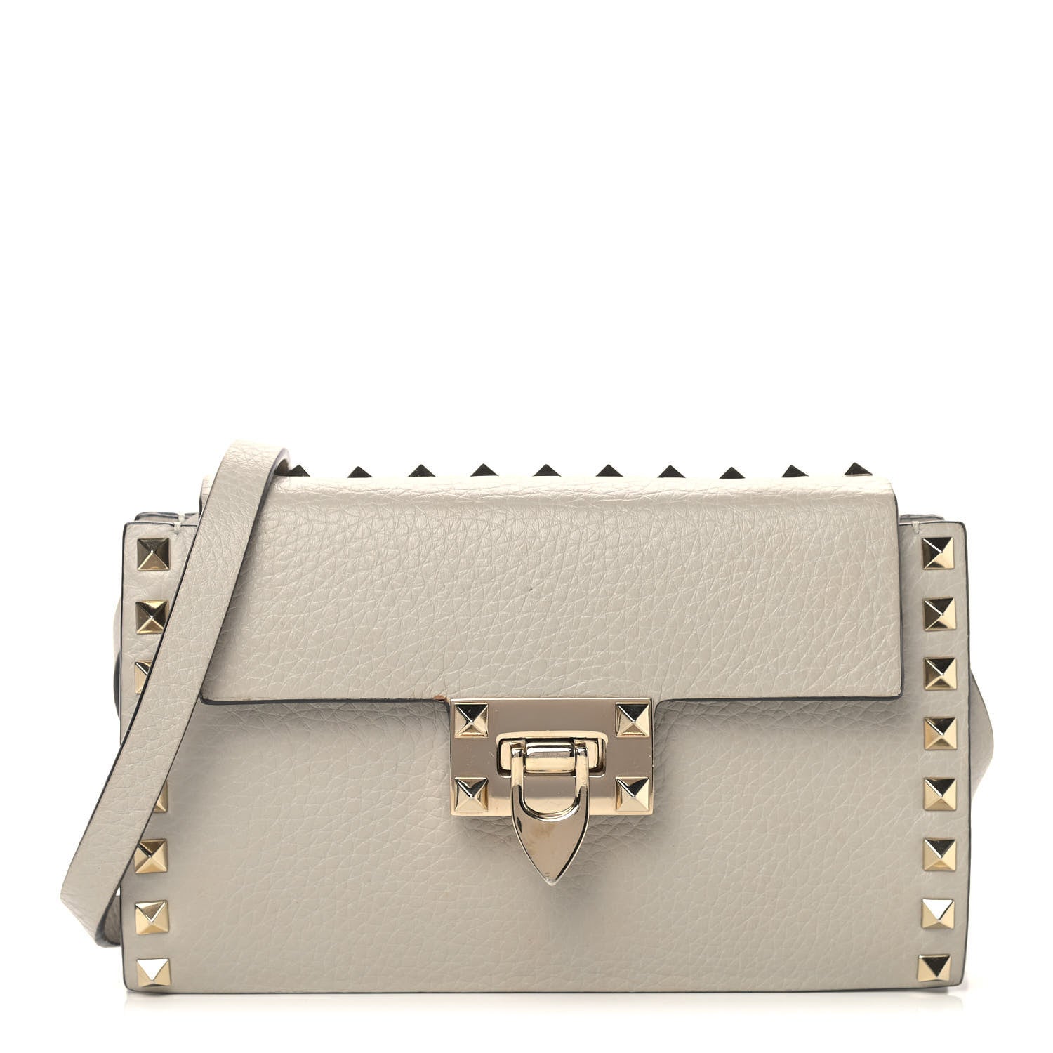 Valentino Garavani Pebbled Calfskin Small Rockstud Overlay Flap Shoulder Bag Opal Grey 1 of 11