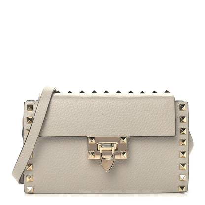 Valentino Garavani Pebbled Calfskin Small Rockstud Overlay Flap Shoulder Bag Opal Grey 1 of 11