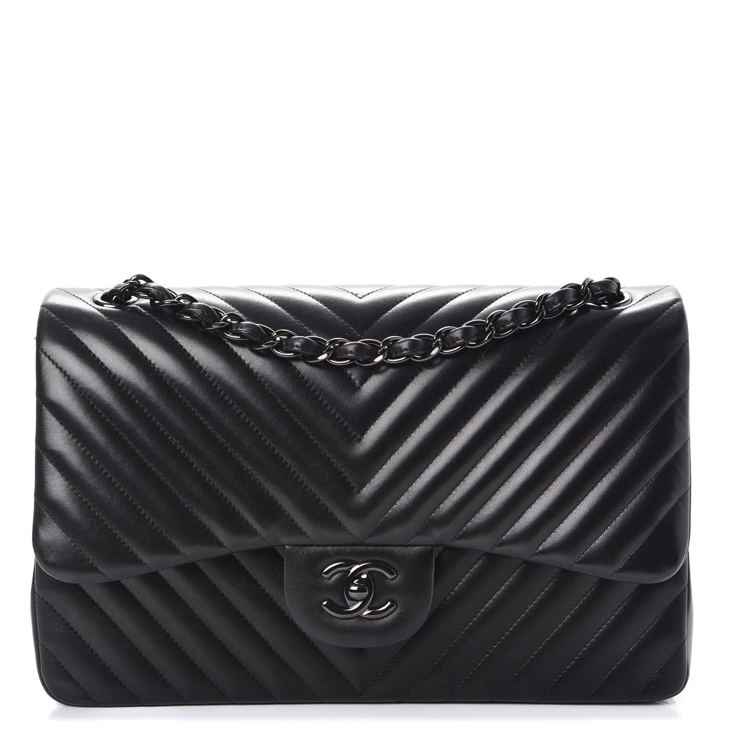 Lambskin Chevron Quilted Jumbo Double Flap So Black