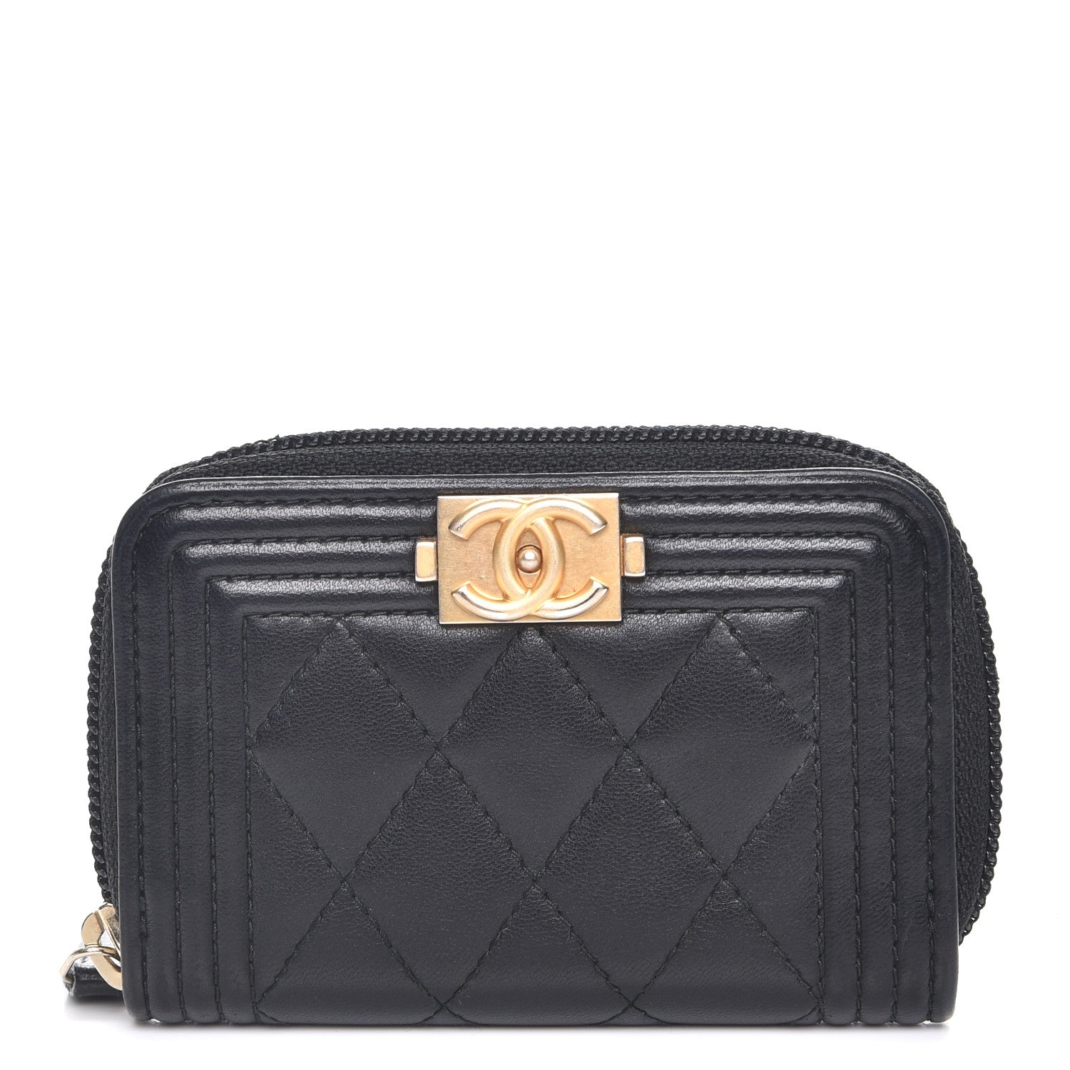 Chanel Lambskin Quilted Zip Around Boy Coin Purse Wallet Black 1 of 7