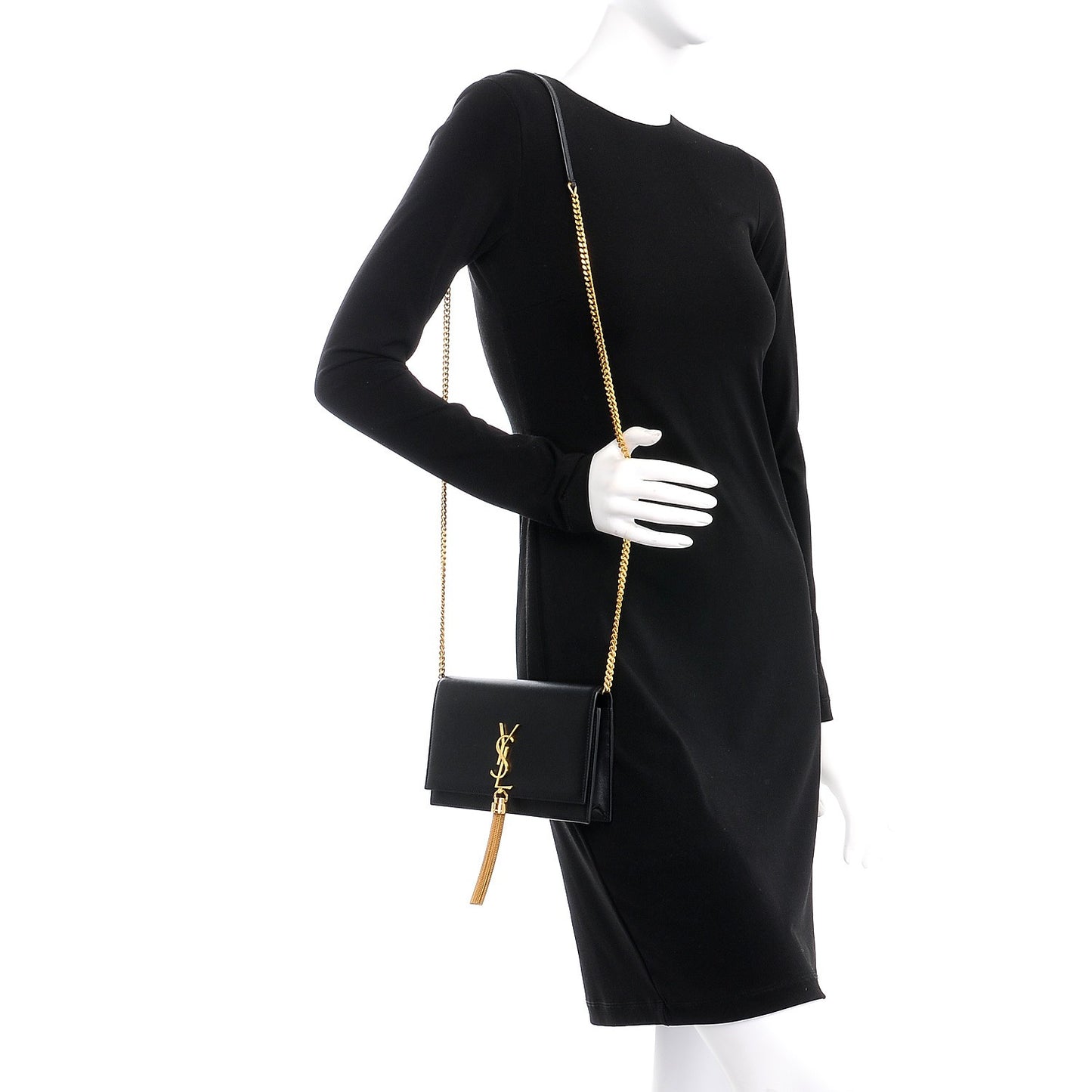 Smooth Calfskin Classic Monogram Kate Tassel Chain Wallet Black