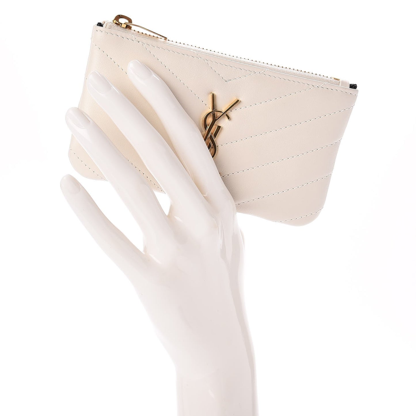 Calfskin Matelasse Monogram Key Pouch Porcellana
