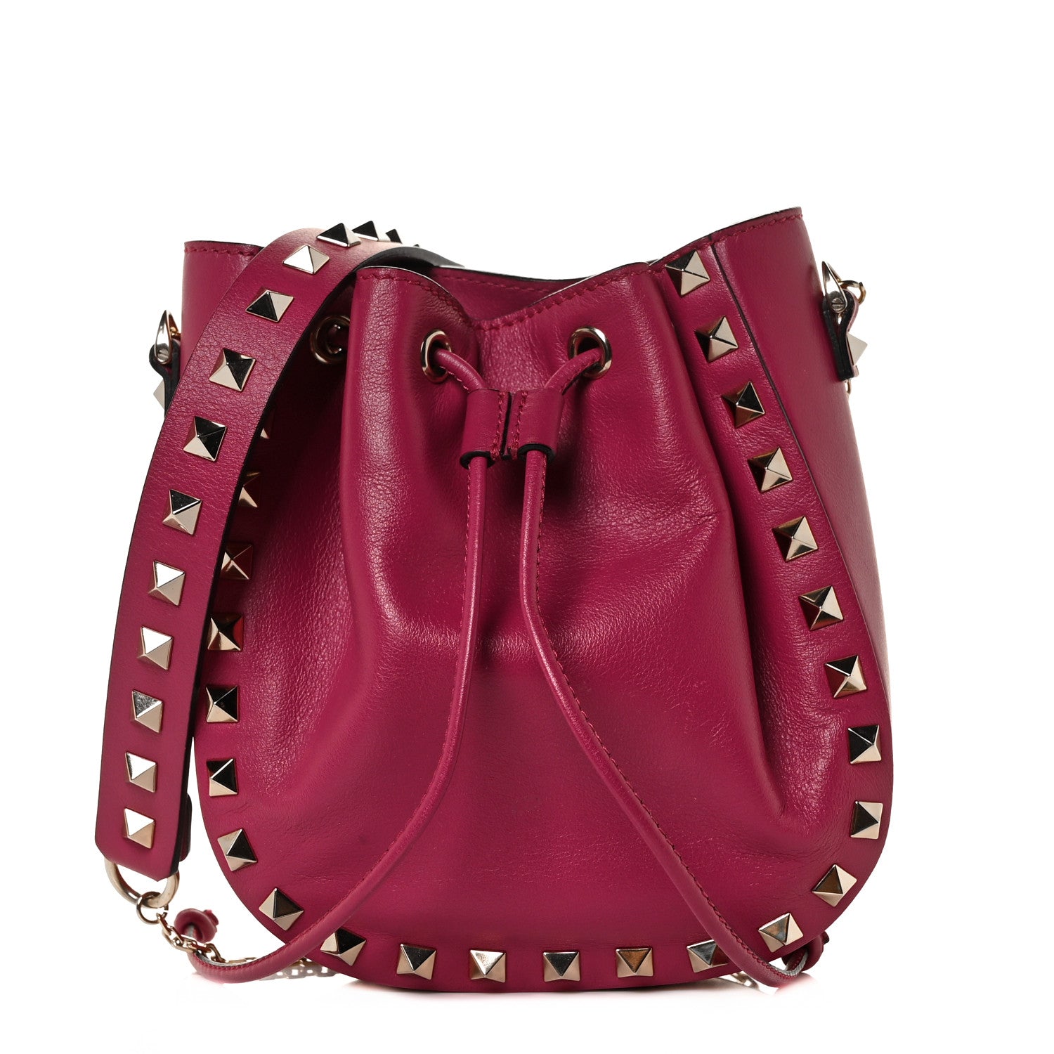 Valentino Garavani Vitello Mini Rockstud Chain Strap Bucket Bag Deep Cyclamin 1 of 8