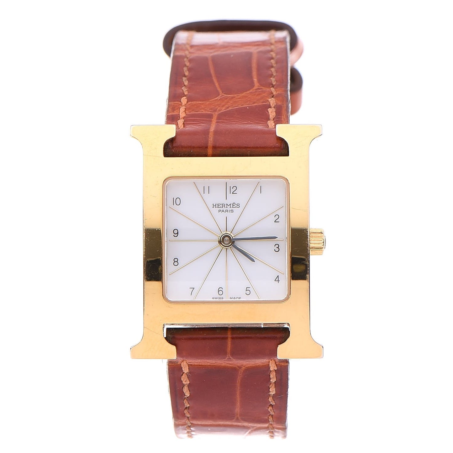 Stainless Steel Alligator 21mm Heure H Hour Quartz Watch Orange
