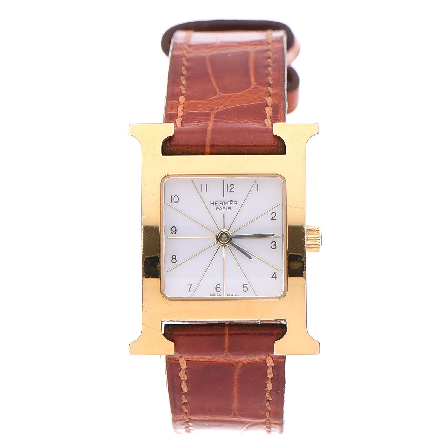 Hermes Stainless Steel Alligator 21mm Heure H Hour Quartz Watch Orange 1 of 9