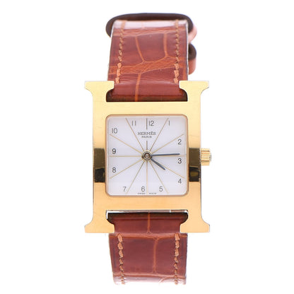 Hermes Stainless Steel Alligator 21mm Heure H Hour Quartz Watch Orange 1 of 9