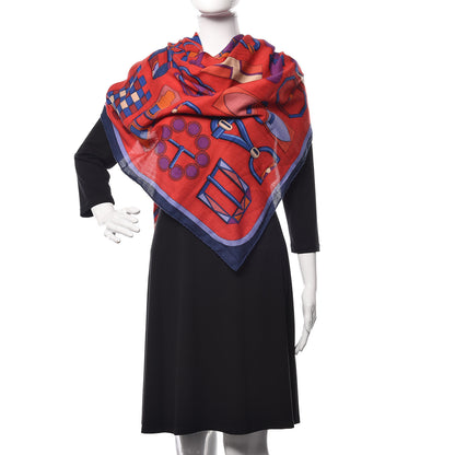 Hermes Cashmere Silk Carre En Boucles Shawl 140 Rouge Marine Violet 2 of 5