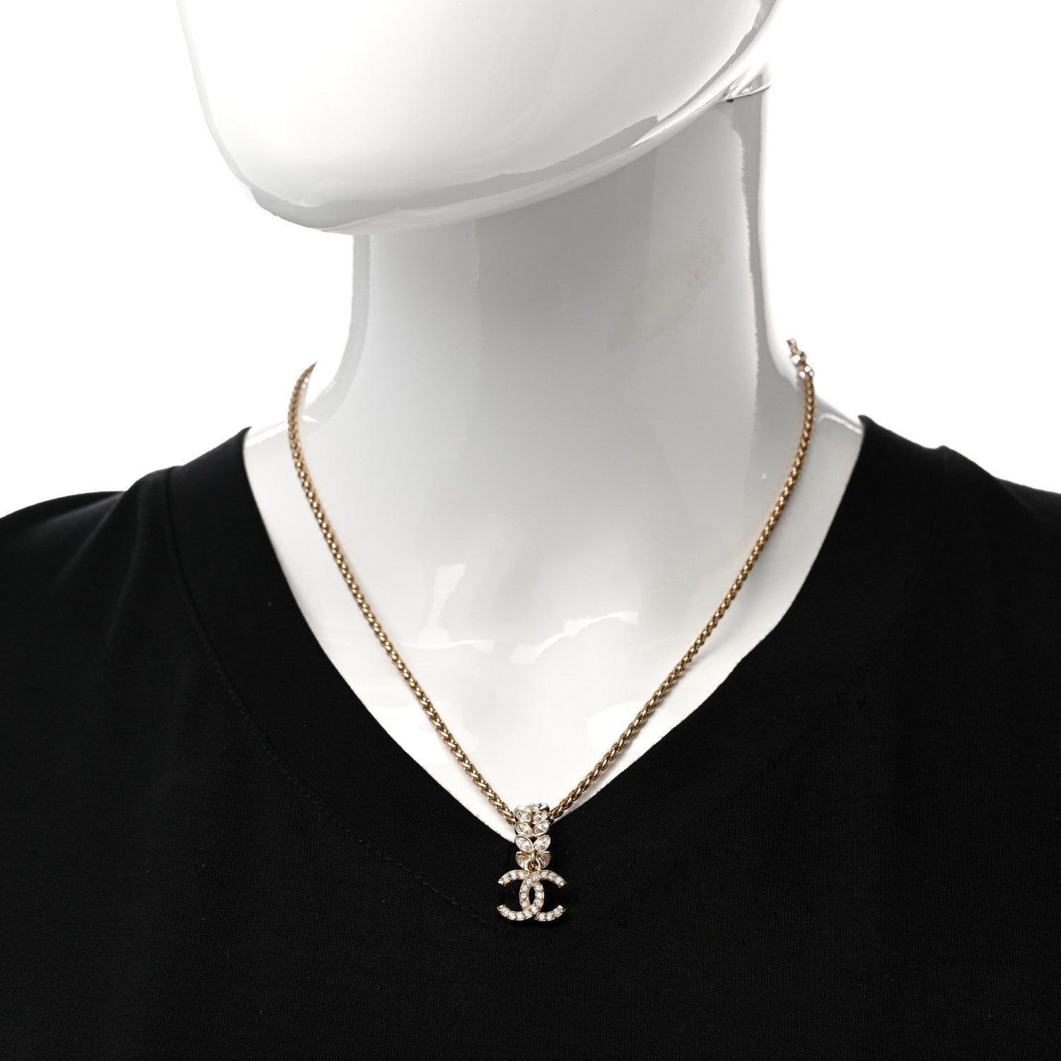 Chanel Crystal CC Pendant Necklace Gold 2 of 7