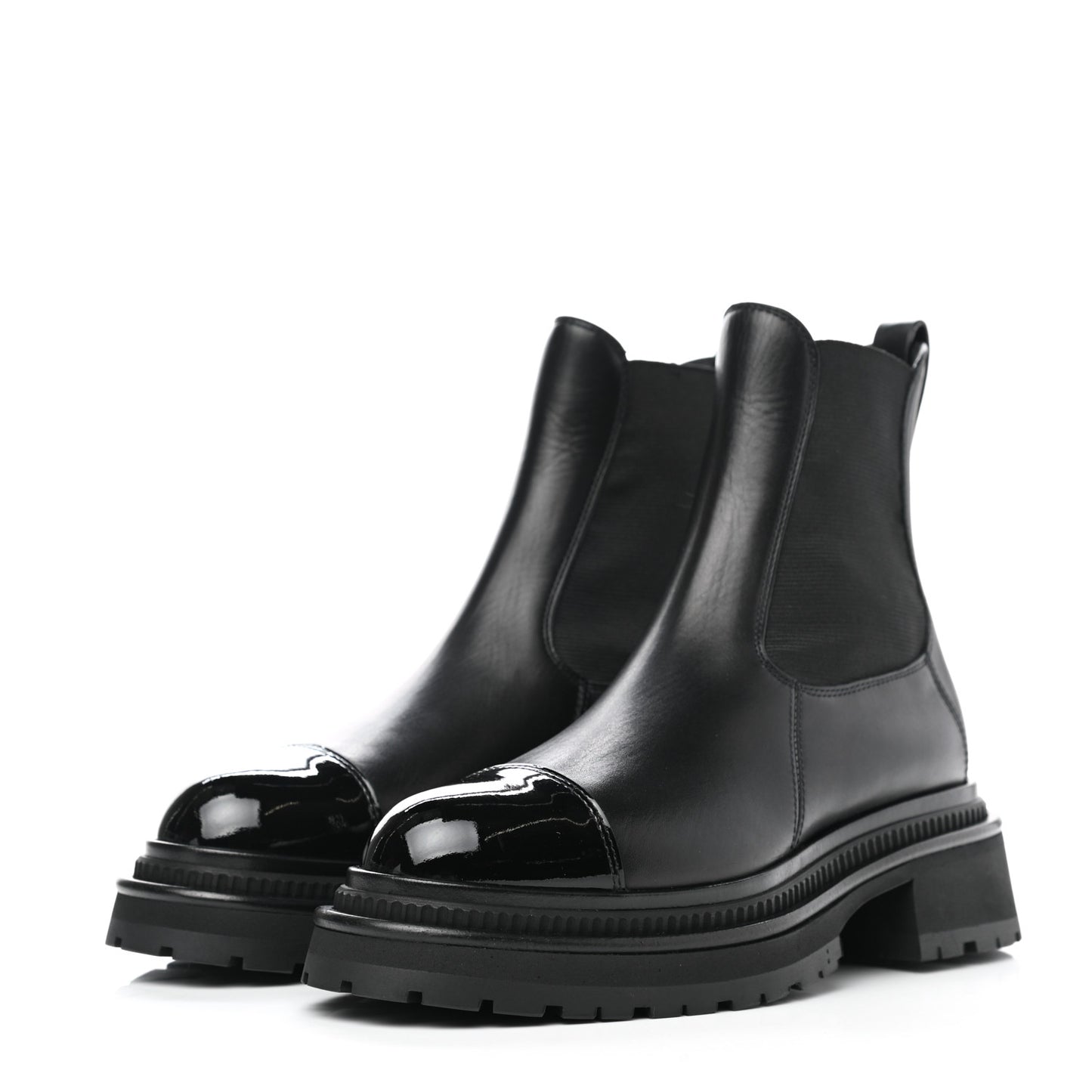 Calfskin Patent Cap Toe Ankle Boots 36 Black